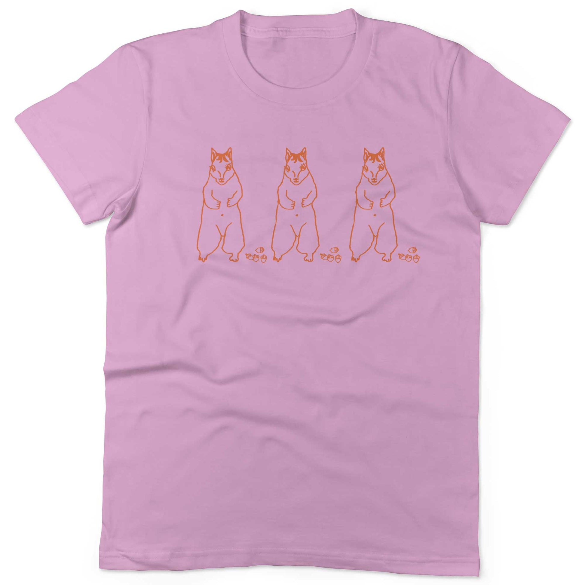 Cute Dancing Squirrels With Nuts Unisex Or Women's Cotton T-shirt-Pink-Woman